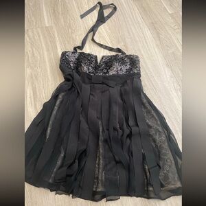 Y2K bebe Black Sequin Strapless Cocktail Dress